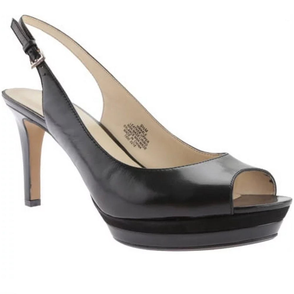 New in box. Nine West Able Platform peep toe sling back heel in black